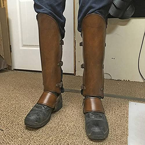 IBaLzi Steampunk Half Chaps Gaiter Leder Beinschienen, mittelalterliche Wikinger Krieger Ritter Beinrüstung Cosplay Kostüm Wandern, viktorianisches LARP Kostüm