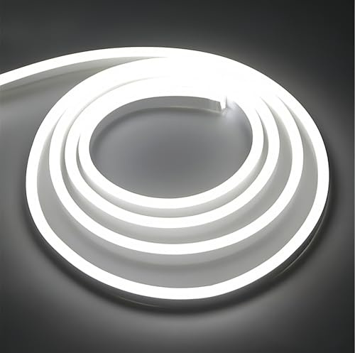 ONSSI® Bandes LED Néon 220V (Blanc Froid,2M),Cordon Lumineuse COB 12W/M,Chaque Coupe de 10 cm, Étanche Ip65 avec Prise Interrupteur et Autocollant,LED Néon pour Utilisation Intérieure et Extérieure