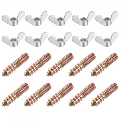 TsoLay M6-Flügelmuttern, Flügelmutter, Silberfarben, 20 Stück & M6 X 30 mm Stockschraube, Doppelkopfschraube, 20 Stück, Langlebig, Einfache Installation
