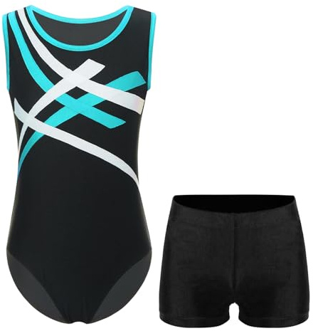 Aislor Body da Ginnastica per Ragazzo Bambino Leotards Body Danza Classica Senza Maniche con Pantaloncini Sportivi Jumpsuit Tuta Sportiva per Allenamento Blu Verde A 7-8 anni
