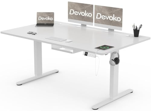 Devoko Bureau Assis Debout 160×80 Électrique, 72-118 cm, 3 Mémoires, Blanc