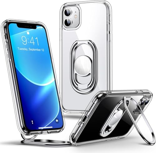 SHIELDS UP for iPhone 12 Case with Double Ring Holder,Clear | Phone Case Clear with Stand 【Adjustable & Fodable】Shockproof Protective Cover for iphone 12 6.1''