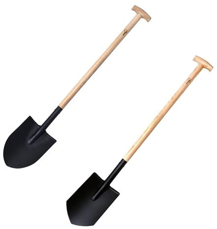 siwitec Set: 1 x Gartenspaten spitz SG-310 für Harte, steinige Böden + 1 x Spaten rund SG-320 für weiche, steinarme Böden | Esche Holzstiel | Stahlspatenblatt | Länge: 118 cm | Garten