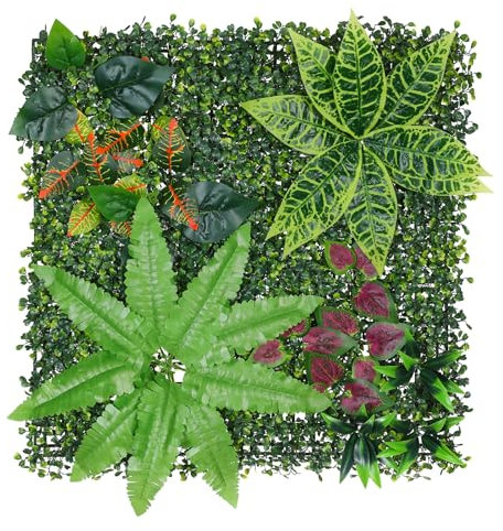 LUWENER Mur de gazon artificiel 1m x 0,5m Panneaux muraux de plantes fougères mélangées 2pcs Panneau de toile de fond verdoyant Panneaux de haie de buis pour clôture écran d'intimité (2PCS,50x50cm)