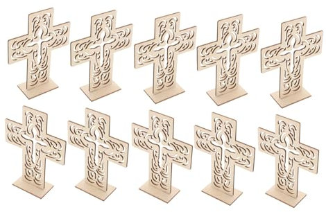 SEWOART Holzkreuz- 10 Stück Kreuzverzierungen Religiöse Kreuze Ornamentkreuze Für Bastelprojekte