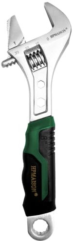HPMAISON 4 IN 1 Schraubenschlüssel Verstellbar Rohrzange Rollgabelschlüssel Einmaulschlüssel aus Chrom-Vanadium Stahl mit Gummigriff, Länge: 8 / 210 mm (max. 35 mm Maulweite), Grün