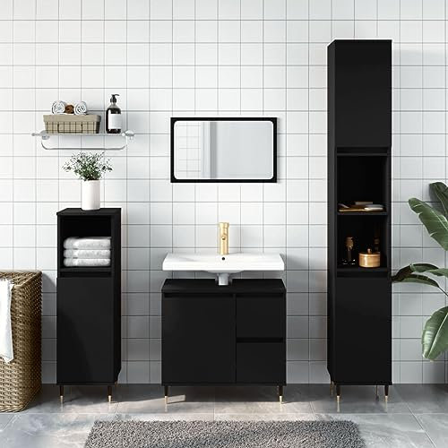 AUVYI Waschbeckenunterschrank mit Schubladen Schwarz Badmöbel Beistellschrank Badschrank Badkommode Badunterschrank Badezimmerschrank mit Schubladen 65x33x60 cm Holzwerkstoff&Eisen