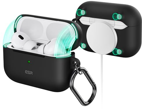 ESR Hülle für AirPods Pro 2/1, MagSafe-fähig, Magnetischer Deckel, Schwarz | Kompatibel mit AirPods Pro 2./1. Generation (2023/2022/2019), mit Karabiner, Cloud Soft Series