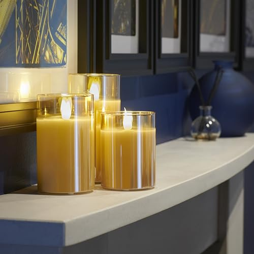 Auraglow Rechargeable Flameless Candles with Charging Station, 12 Pack | Real wax glass LED set, remote control, timer, dimmable flickering warm glow, for dining, mantle and events