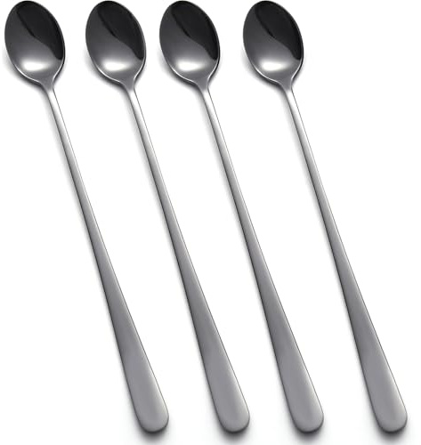 tiokin Latte Macchiato Löffel, Eislöffel Lang 4-teilig, 22.3 cm Edelstahl Longdrinklöffel, Lange Löffel für Cocktail kaffee Tee Milchshake Eisbecher Dessert(Schwarz)