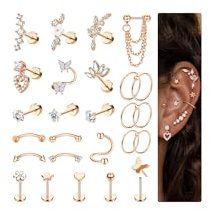 Adramata 26Pcs Helix Piercings Chirurgenstahl Ohrringe Piercing Set Flatback Ohrstecker Knorpel Ohrringe Damen Gold Silber Conch Rook Tragus Ohr Schmuck