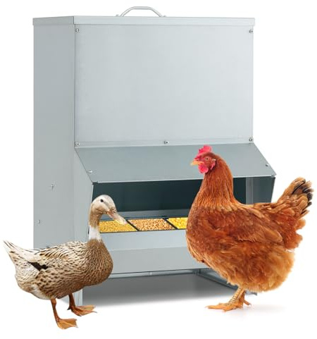 SOARS 22kg Metall Futterautomat für Hühner mit abnehmbarem Deckel | Wandmontierbarer Hühnerfutterspender für Hühner, Gänse und Enten, tragbar, mit Vorbohrung, 35 x 26 x 54,5 cm
