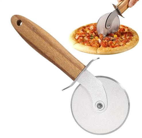 Rueda para cortar pizza, rueda de acero inoxidable, herramientas de queso resistentes a la corrosión, utensilios de cocina con mango de madera para, pasteles, gofres, galletas