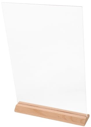 HOMSFOU Lot de 2 Porte-affiches de Table en Acrylique Transparent avec Base en Bois, Double Face, Stable, pour Bureaux et Restaurants