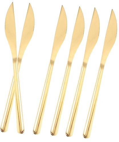 GLEAVI Couteaux à Steak en Acier Inoxydable 6 Pièces Doré pour Repas