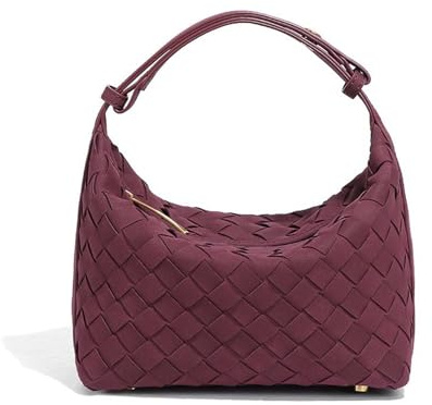 AWUXINE Gewebte Geldbörse für Damen, Wildleder, Umhängetasche, vegan, Tragetaschen, Wildleder, Hobo-Handtasche mit Tragegriff oben, Weinrot