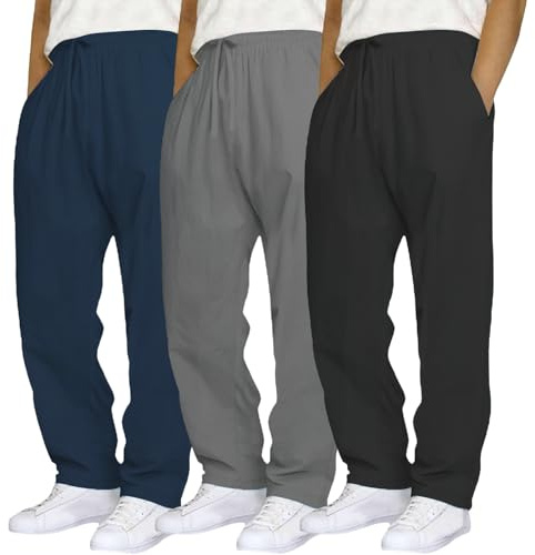 Confezione da 3 pantaloni da jogging da uomo con coulisse, pantaloni larghi da palestra, sport attivi, atletica, allenamento, pantaloni casual da jogging, D, XL