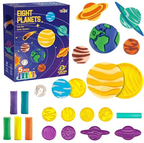 LETTERASHQP Lot de 14 accessoires de pâte à modeler pour enfants à partir de 2, 3, 4 ans - Les huit planètes - Outils de pétrissage DIY - Jouet pour enfants - Kit d'accessoires pour enfants garçons et