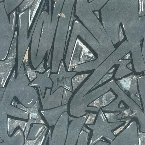 Rasch Tapete 202021 - Papiertapete mit Graffiti-Muster in Grau - 10,05m x 0,53m (LxB)