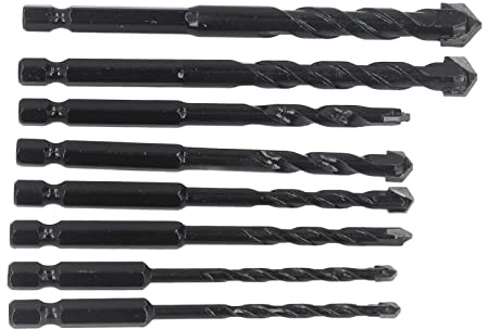 Fockety 8Pcs Carbide Masonry Drill Bit Set for Quick Drilling Tile and Concrete, 6.35mm Hex Shank Black Kit for DIY Enthusiasts, Rustproof and Durable for Home Improvement Projects