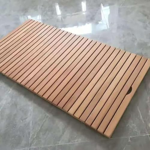 Tappetino da bagno personalizzabile in legno di teak, 111,8 x 53,3 cm, antiscivolo, con foro di scarico, per spa, sauna, patio, camper e vasca idromassaggio, accessorio da bagno durevole ed elegante