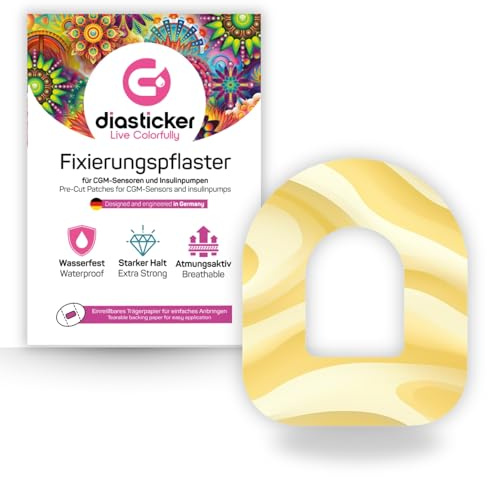 Diasticker | plåster för Omnipod (5 stycken, Buttercream) | vattentät – hudvänlig – andas – starkt grepp | självhäftande fixeringsplåster, pod-fixering