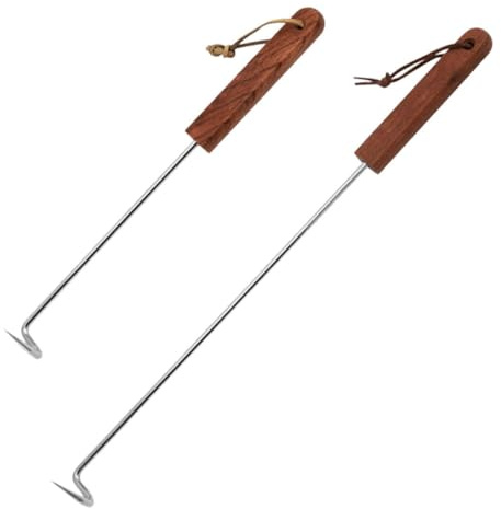 FOMIYES Set 2 Pezzi Ganci per Carne in Acciaio Inossidabile Manico in Legno, Ganci Portatili per Barbecue e Grigliate All'aperto, Resistenti e Facili da Pulire per Uso Domestico e Picnic