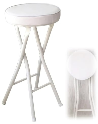 Sgabello da bar pieghevole da 63 cm, per adulti, portatile, rotondo, imbottito, capacità 124,7 kg, ideale per cucina e interni, design leggero e salvaspazio