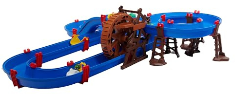 AquaPlay WaterWheel – vattenväg med två våningar, stort vattenhjul med handvev, lång vattenrutschkana, båtar med djurfigurer, utomhusvattenleksaker, för barn från 3 år