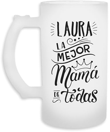 Jarra de Cerveza Personalizada con nombre Diseño El Mejor Papá de Todos o La Mejor Mamá, cristal esmaltado, Regalo Día del Padre o de la madre (Jarra De Cerveza Personalizada La Mejor Mamá De Todas)