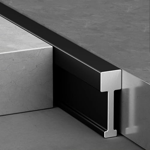Tira de transición en forma de T para madera a azulejos, perfil reductor de aleación de aluminio, tira separadora plana decorativa para suelo/pared/marco de puerta (negro)
