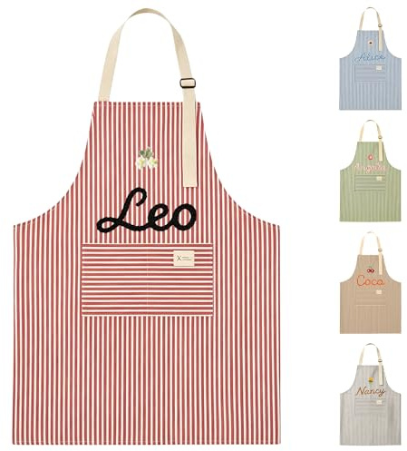 Personalisierte Schürzen für Damen, Individuelle Kochschürze mit Gesticktem Namen, Personalisierte Küchenschürze mit Taschen für Küche Restaurant Café, Geschenk für Mama, Oma, Muttertag, Geburtstag