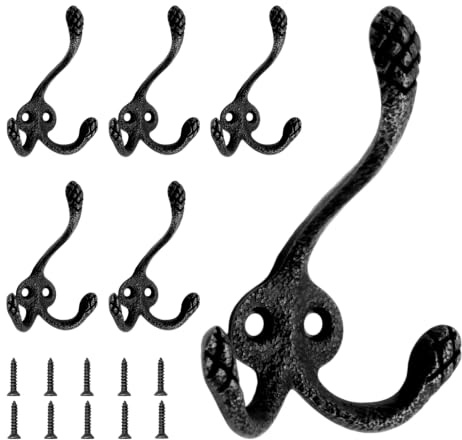 Nidoul 5er Kleiderhaken & 10 Schrauben Set, Kleiderhaken Garderobenhaken Vintage für Kleider, Hüte & Handtücher Garderobenhaken Vintage, Wandhaken Garderobe, Schwarz