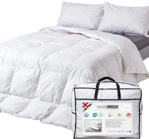 HOMESCAPES King Size Duvet 4.5 Tog, Luxury Ethical Goose Feather & Down Quilt, Anti Allergy 100% Cotton Cover Down-Proof Summer Bed Duvets, Washable, RDS & OEKO-TEX Certified