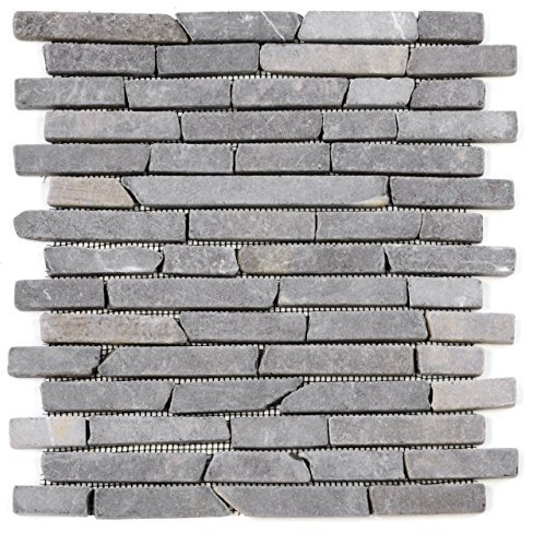 DIVERO 11 Fliesenmatten Naturstein Stäbchen Mosaik Fliesen aus Marmor für Wand und Boden grau á 29 x 32 cm