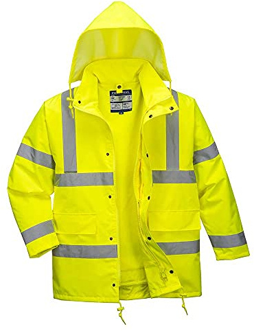 Portwest S468 Herren Jacke 10 Taschen Langarm Wasserdicht Verkehr Polyester | Gelb, 5XL, EN ISO 20471 Klasse 3, 300D Oxford, Baumwolle, Verdeckte Handytasche, Elastische Bündchen, Stehkragen