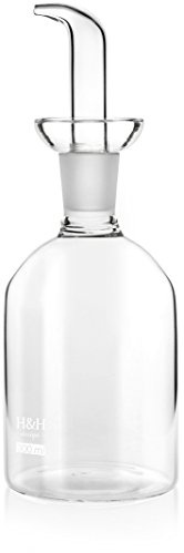 H&H Ampolla Cilindrica in Vetro Borosilicato 300 CC, Oliera con Beccuccio Antigoccia, Leggera e Resistente, Ideale per Olio e Aceto, Lavabile in Lavastoviglie