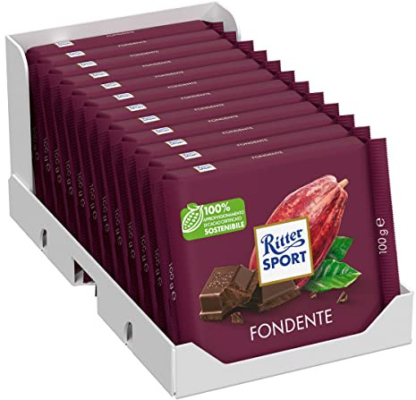 Ritter Sport Halbbitter (12 x 100 g), Bitterschokolade mit 50% Kakao, zart-herbe, dunkle Tafelschokolade, Schokolade aus edlen Kakaobohnen