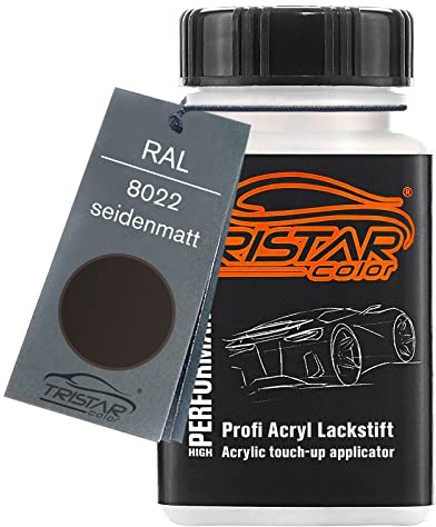 TRISTARcolor RAL 8022 Schwarzbraun seidenmatt Lackstift | Lackfläschchen mit Pinsel, 50 ml, schnelltrocknend