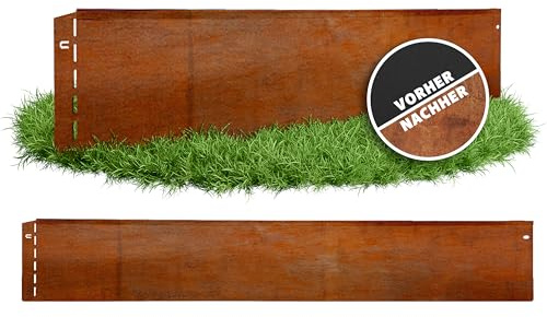 GartenAZ Rasenkante Cortenstahl 103x13cm, Nutzlänge 10 m | Flexible Rasenbegrenzung aus wetterfestem Material für saubere Rasen- & Beetabgrenzung, Beeteinfassung robust & langlebig