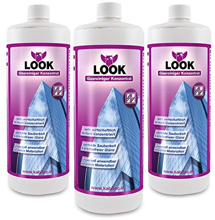 KABITEC LOOK Profi Glasreiniger-Konzentrat, 3x 1000 ml │ Fensterreiniger streifenfrei brillanter Glanz Universalreiniger Oberflächenreiniger