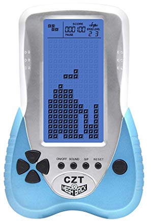 CZT Retro Brick Game Console Big Blue Backlight Screen Built-in 23 Games Tank Battle/Racing Can plug Headphone Nostalgic Puzzle Pocket Handheld Porable Machine Children's toys (Blue)