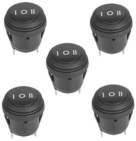 Wasserdichte Mini Kippschalter 5-teilig, Schwarz Runde Schalter für Auto und Boot, 10A/125V 6A/250V, SPST 3-polig, EIN/AUS/EIN Einrasten