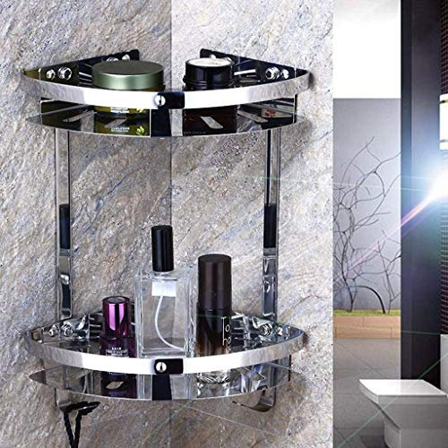 MKKSLR Edelstahl Bad Eckregal Kosmetik Regal Mit Haken Dusche Lagerregal Wandbehang 5,7 (Größe: 2 Ebenen)