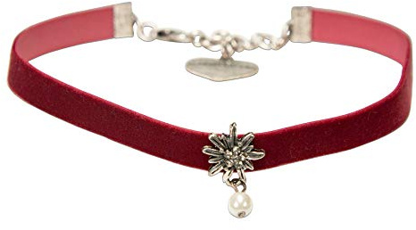 Alpenflüstern Trachten-Samt-Kropfband Strassedelweiss Perle - nostalgische Trachtenkette enganliegend, Kropfkette elastisch, Damen-Trachtenschmuck, Samtkropfband in traditionellen Farben DHK264