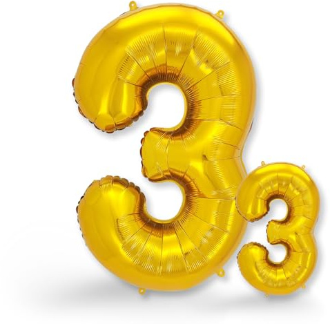 FUNXGO® folienballon 3 gold - 2 Stück -100cm & 38cm- Luftballon Zahl 3-3.geburtstag - Ballon 3 Deko zum Geburtstag, Hochzeit, Jubiläum oder Fest, Party - Ballon 3 gold