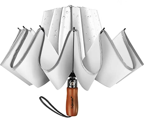 Lejorain Large Reverse Umbrella -50 Inch Windproof Folding Inverted Umbrella - Upside Down with Safety Reflective Strip