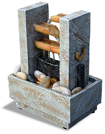 Nature's Mark 8 H Cascading Bamboo Tabletop Water Fountain with Natural River Rocks and LED Lights (Power Cord Attached)