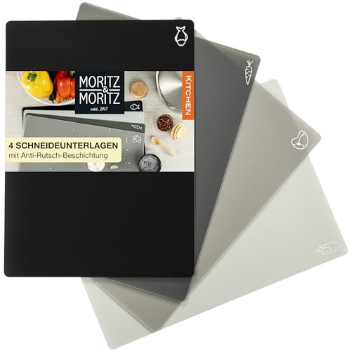 Moritz & Moritz 4x Schneidematte Küche - 28 x 38 cm - Schneideunterlage Küche für schnelles Arbeiten - Schneidebrett Kunststoff Flexibel