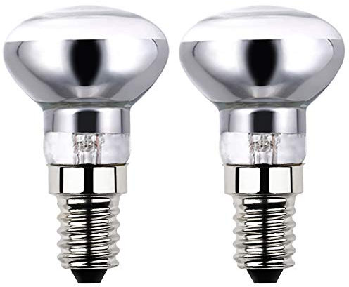 Sunnylinn 2X R39 E14 25W Lava Lamp Bulbs 240V, Small Edison Screw SES Reflector Spot Lava Lamp Bulbs Dimmable, SES Warm White 2600K Energy Saving R39 Spotlight Bulbs (Silver Base).